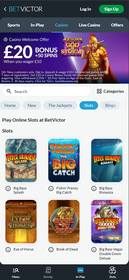 BetVictor Casino mobile home