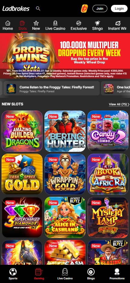 Ladbrokes Casino mobile lobby