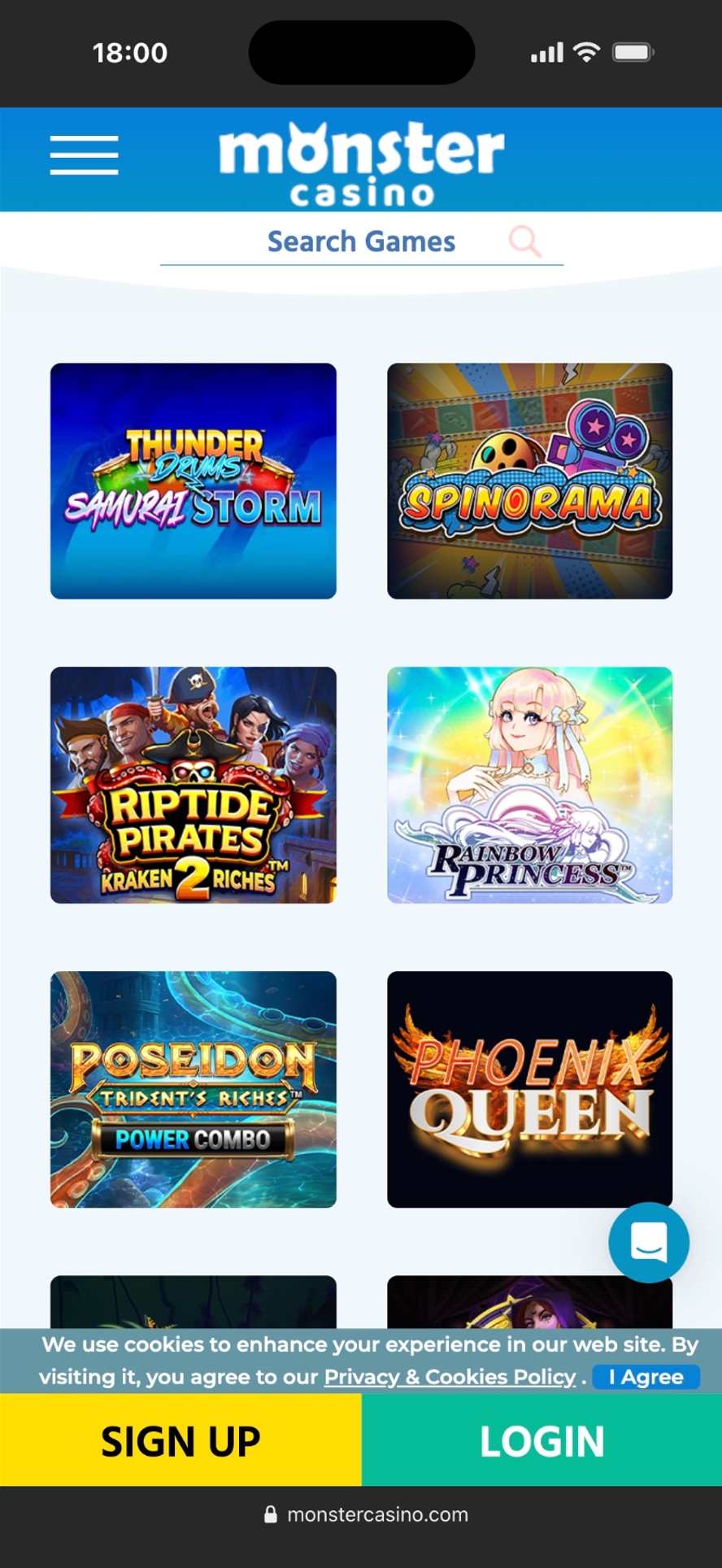Monster Casino mobile lobby